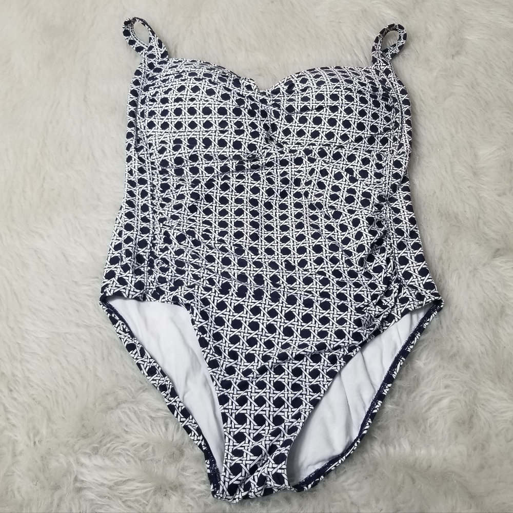 Bondeye Australia One Piece Navy Geometric Print Ruched Swimsuit 10